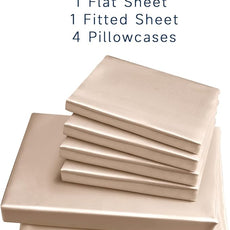 Satin Sheets King Size - 6 Pieces Luxury Silky Soft Bed Sheets, Wrinkle-Free Champagne Satin Silk Sheet Set with 1 Deep Pocket Fitted Sheet, 1 Flat Sheet, 4 Pillow Cases
