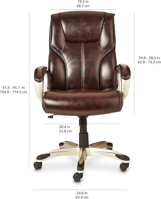 Amazon Basics Executive High Back Office Desk Chair, Adjustable Height, Tilt, Swivel, One Size, Brown/Gold