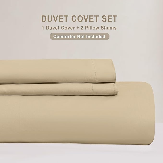 100-Percent Cotton Duvet Cover Set, Hidden Zipper Closure, Ultra Soft, Easy Care and Durable, Simple Bedding Style, Queen, Khaki (Comforter Not Included)