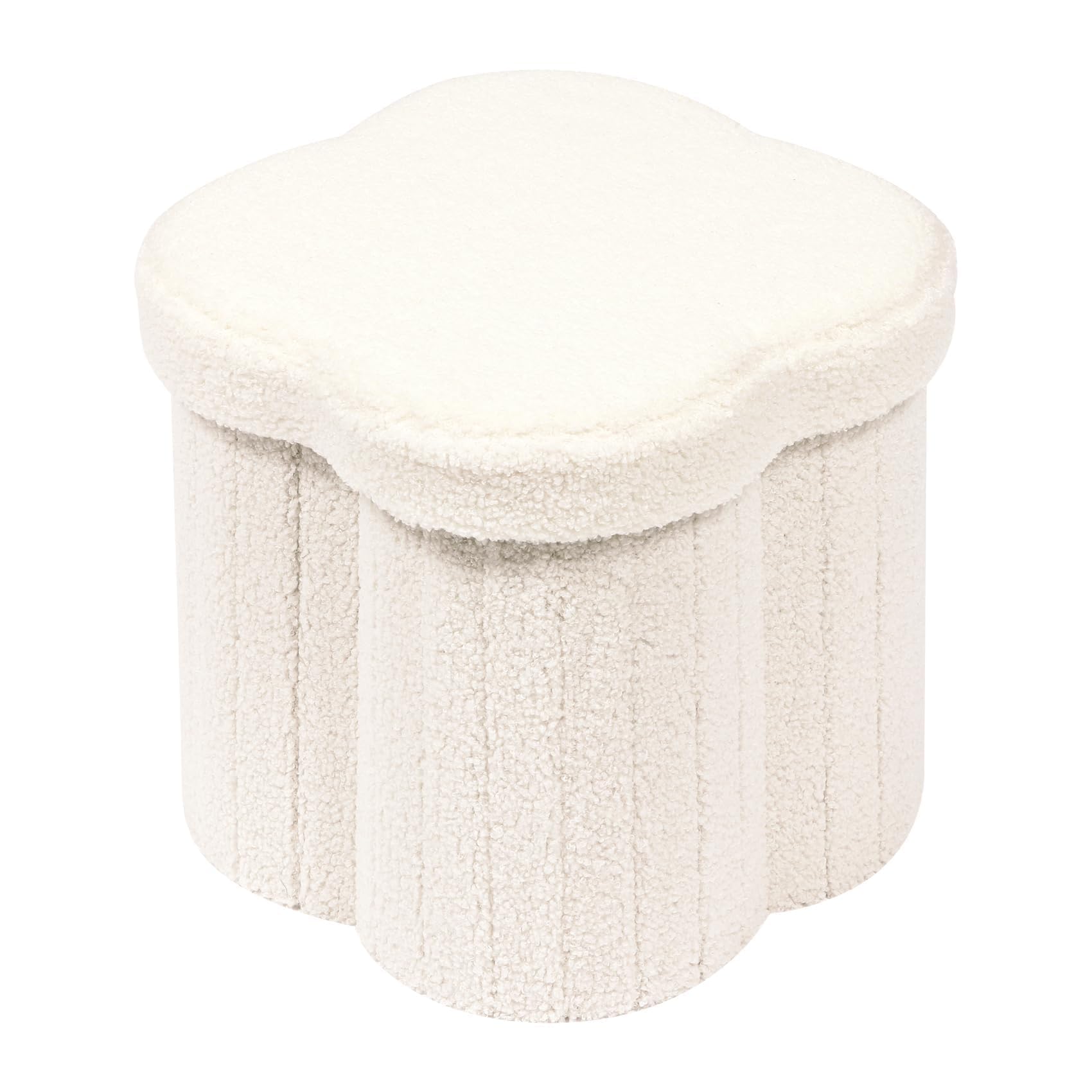 B FSOBEIIALEO Storage Ottoman Cube, Flowers Shaped Ottomans with Storage Foot Stool Footrest for Lving Room, Boucle Ottoman Seat for Dorm Room,Faux Teddy Fur,White 12.6"x12.6"x12.6" Dormly