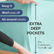 Extra Deep Pocket Queen Sheet Set - 4 Piece Breathable & Cooling Bed Sheets - Hotel Luxury Sheet Set - Soft, Wrinkle Free and Comfy - Easily Fits Extra Deep Mattresses - Deep Pocket Spa Blue Sheets