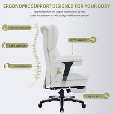 Efomao White Big and Tall Office Chair with Footrest – Ergonomic High-Back Computer Chair with Adjustable Armrests, Wide Seat – Modern Home Office, Gaming & Study Chair for Young Professionals