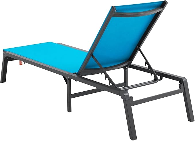VEVOR 2 Pcs Chaise Lounge Chairs Outdoor, Aluminum Patio Lounge Chair with Adjustable 5-Position, Folding Pool Chairs Recliner and Full Flat Tanning Chair for Patio, Beach, Pool, Blue, 2 pcs