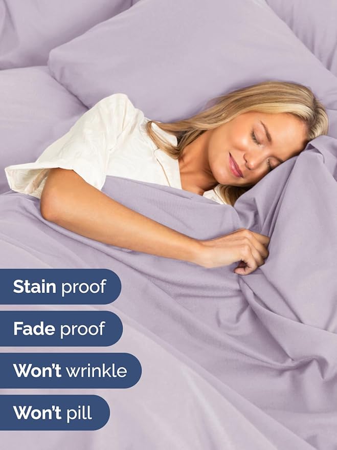Extra Deep Pocket Queen Sheet Set - 4 Piece Breathable & Cooling Bed Sheets - Hotel Luxury Sheet Set - Ultra Soft, Wrinkle Free & Comfy - Fits Extra Deep Mattresses - Deep Pocket Light Lavender Sheets