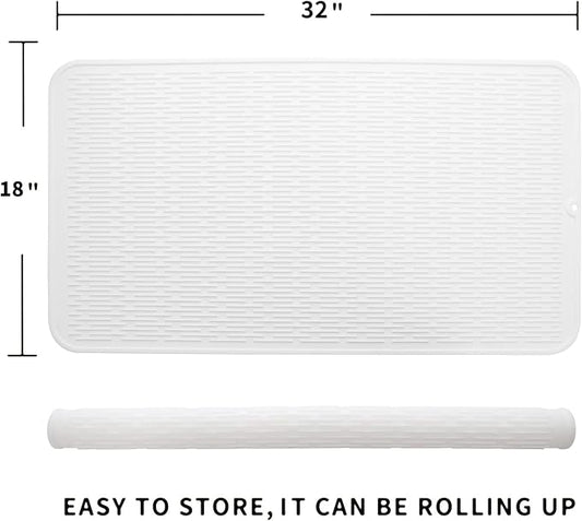 Silicone Dish Drying Mat for Multiple Usage,Easy clean,Eco-friendly,Heat-resistant Silicone Mat for Kitchen Counter or Sink,Refrigerator or Drawer Liner White 4XL 32 inches x 18 inches