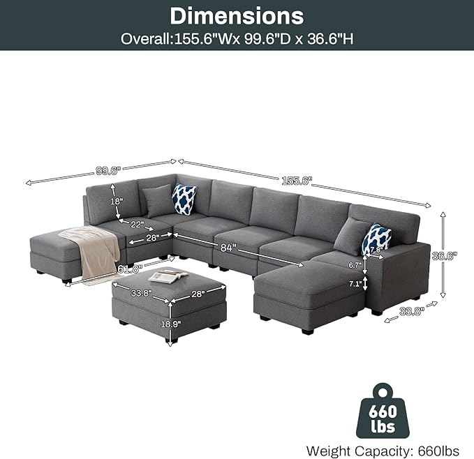 Legend Vansen Modular Sectional Sofa U Shaped Couch with Ottoman Modern Reversible Corner Sectional Couch for Living Room (Dark Grey, U Shaped Sofa-4)