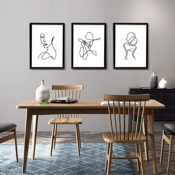 ArtbyHannah Framed Wall Art for Bedroom Decor, 11x14 Inch Modern Artwork Minimalist Line Abstract Wall Decor Black Picture Frames for Living Room Bathroom Decorations (3 Pack)