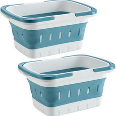 2 Pack Portable Shower Caddy Tote, Plastic Storage Collapsible Basket with Handles, Box Organizer Bin for Bathroom, Kitchen, College Dorm,Gym (Blue 2 pack) (Blue 2 pack)
