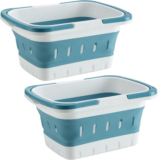 2 Pack Portable Shower Caddy Tote, Plastic Storage Collapsible Basket with Handles, Box Organizer Bin for Bathroom, Kitchen, College Dorm,Gym (Blue 2 pack) (Blue 2 pack)