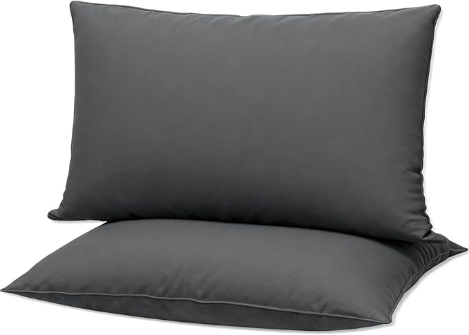 Flat Ultra Thin Bed Pillows Standard Size Pillow Set of 2 Extra Soft Down Alternative for Stomach Side Back Sleeper Dark Grey 20x26inches