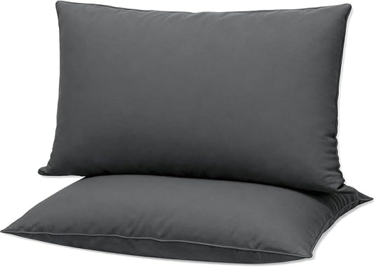 Flat Ultra Thin Bed Pillows Standard Size Pillow Set of 2 Extra Soft Down Alternative for Stomach Side Back Sleeper Dark Grey 20x26inches