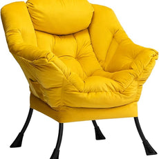 HollyHOME Lazy Chair with Armrest and Side Pocket, Comfy Accent Lounge Chair,Leisure Sofa Armchair for Living Room, Bedroom, Dorm, or Small Spaces, Oversized Reading Sofa Chair,Velvet Yellow