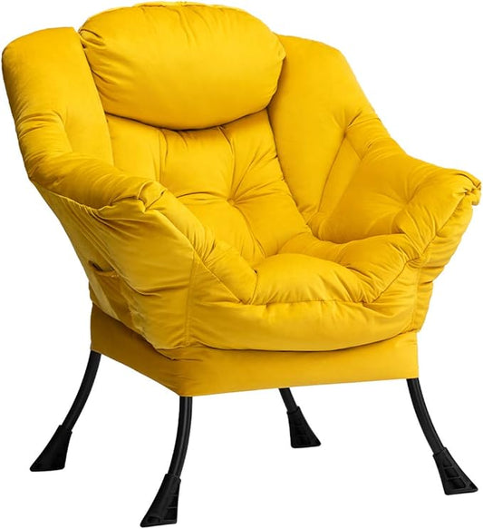 HollyHOME Lazy Chair with Armrest and Side Pocket, Comfy Accent Lounge Chair,Leisure Sofa Armchair for Living Room, Bedroom, Dorm, or Small Spaces, Oversized Reading Sofa Chair,Velvet Yellow