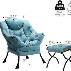 HollyHOME Lazy Chair with Foldable Ottoman, Accent Comfy Lounge Armchair and Folding Footrest Stool, Leisure Sofa Reading Chair and Footstool for Living Room, Bedroom, Dorm,Blue