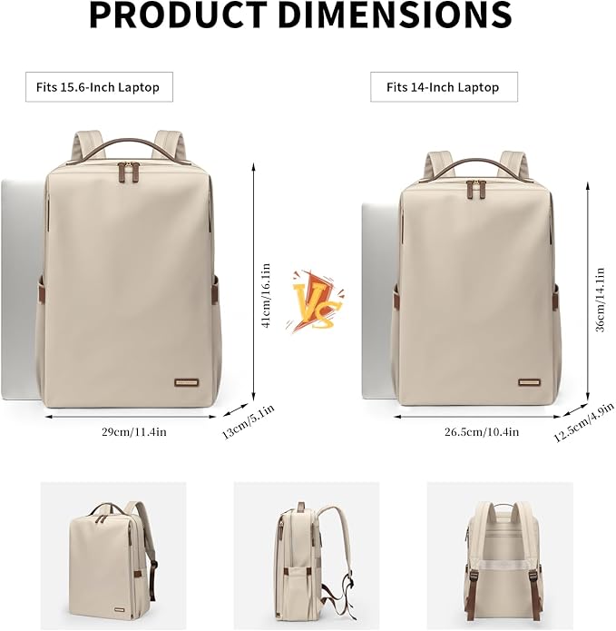 GOLF SUPAGS Stylish Laptop Backpack for Women Airline Approved Perfect for Work College and Travel Multi-Functional Casual Daypack Fits 14 Inch Notebook (Apricot)