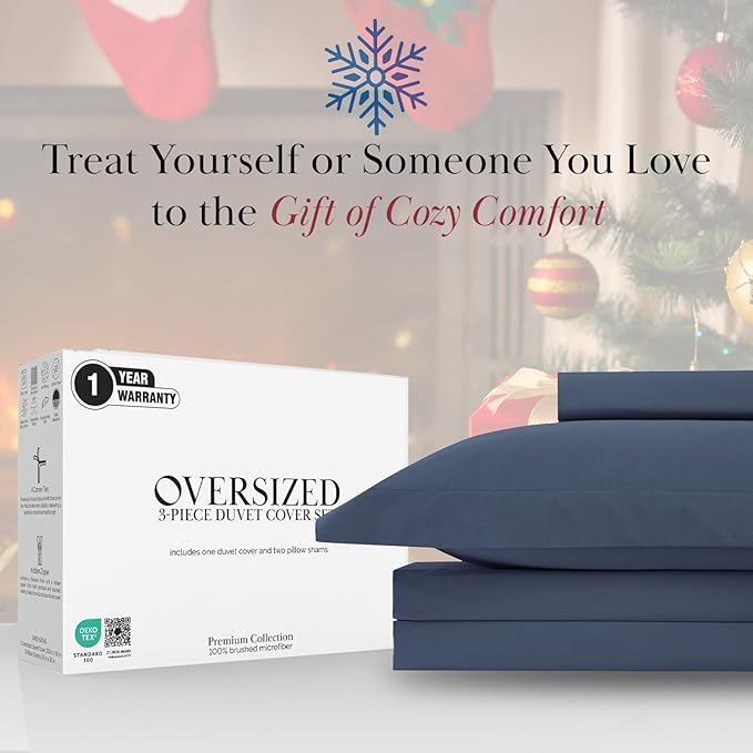 Southshore Fine Living, Inc. Premium Collection Oversized King Duvet Cover Set, Soft Duvet Cover 3-Piece, Two Matching Shams (108 in Wide x 98 in Long), Navy Blue, King/California King