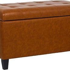 Joveco Storage Ottoman Bench, 33 Inches Faux Leather Rectangle Tufted Foot Stool for End Foot of Bed, Bedroom, Living Room, Cognac Brown