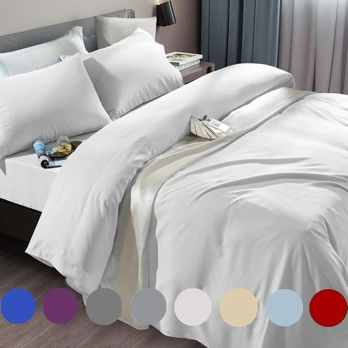 SONORO KATE Bed Sheet Set Super Soft Microfiber 1800 Thread Count Luxury Egyptian Sheets Fit 18-24 Inch Deep Pocket Mattress Wrinkle-6 Piece (White, California King)