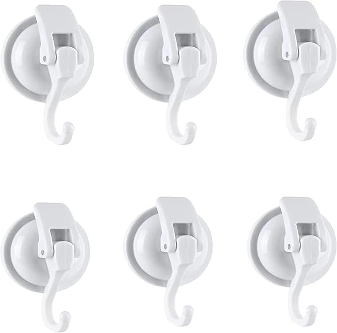 Heavy Duty Vacuum Suction Cup Hooks, White Plated Polished Super Suction for Kitchen Bathroom, 6 Pack