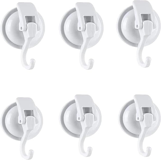 Heavy Duty Vacuum Suction Cup Hooks, White Plated Polished Super Suction for Kitchen Bathroom, 6 Pack