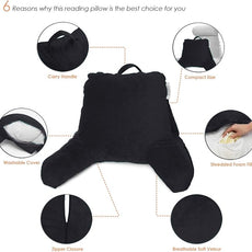 Nestl Reading Pillow for Kids & Teens with Shredded Memory Foam, Backrest Pillows for Reading, Watching, and Gaming, Use on The Couch, Bed, or Floor, Adjustable Support with Washable Cover Black