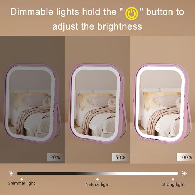 Lighted Vanity Mirror, Rechargeable Travel Makeup Mirror with Lights, 8''x6'' Desk Mirror with Lights,Make up Mirror with Lighting for Makeup Desk ＆ Dressing Room