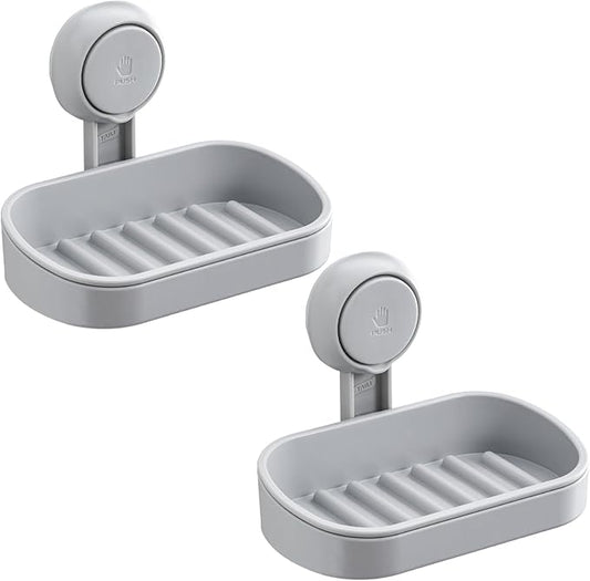 TAILI Soap Dish Bar Holder Suction Cup,SoapSaver with Powerful Vacuum Suction,Sponge Holder for Shower,Bathroom,Tub andKitchen Sink,Universal Shower Accessories,Drill-Free,Removable,2 Pack,Grey