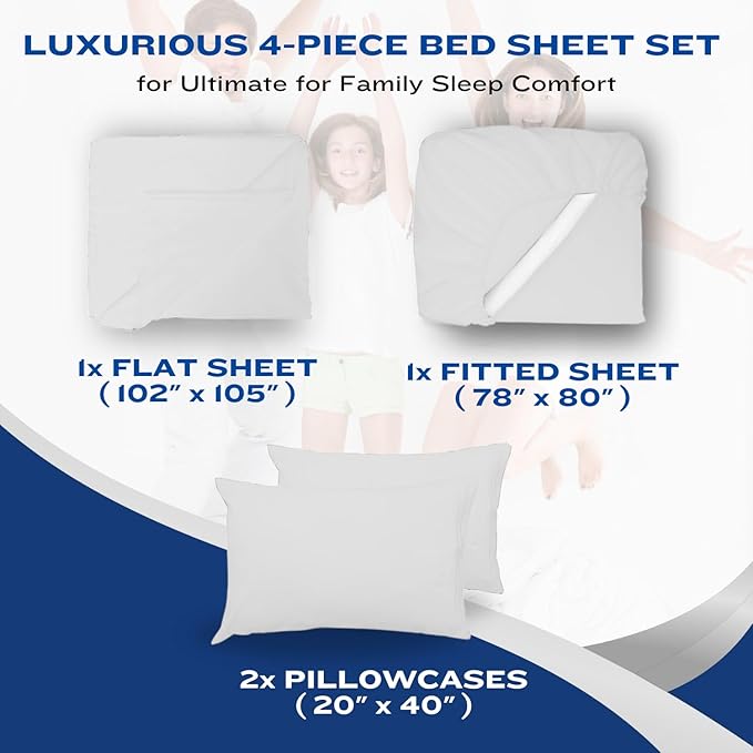 DREAMCARE King Size Sheets Set – 4 pcs Cooling Sheets – up to 21” Deep Pocket King Sheet Set – Hotel Luxury Sheets & Pillowcases – Superior Softness 100% Fine Microfiber with Side Pocket – White DREAMCARE