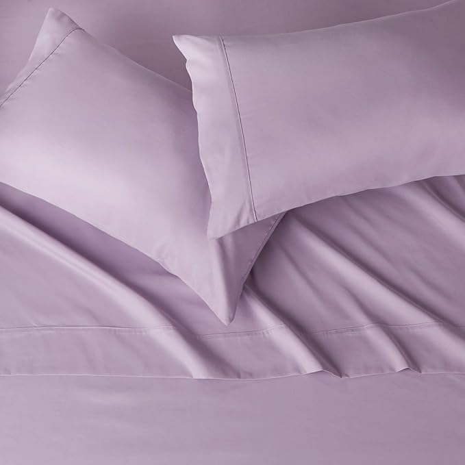 Amazon Basics Lightweight Super Soft Easy Care Microfiber 4 Piece Bedsheets Set with 14-Inch Deep Pockets, Queen, Frosted Lavender, Solid AmazonBasics