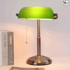 LINNMON Bankers Desk Lamp, Green Retro Lamp, Vintage Lamp with Pull Chain Switch for Home Office (Copper+Green)