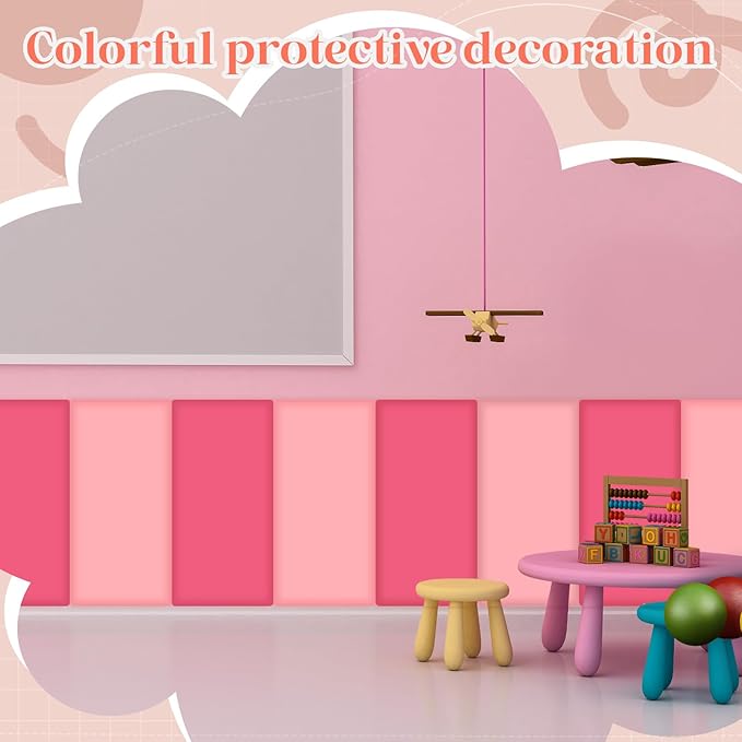 12 Pack Wall Padding for Playroom Peel and Stick Headboard 15.75" x 7.87" x 1.18" 3D Anti Collision Upholstered Wall Panels Self Adhesive Headboard Panel for Protection (Rose Pink Colors)