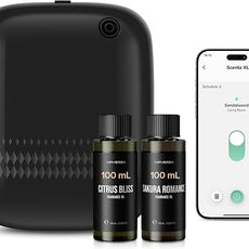 Airversa Smart Waterless Essential Oil Diffuser (400 mL Capacity) Starter Kit with 200mL Fragrance Scent Oils, Up to 2000 sq ft App Control Scent Air Machine with 12V1A Power Adapter, ANW Kit Black