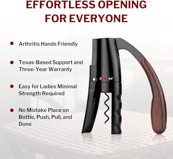 Forge Quality Compact Vertical Lever Corkscrew Wine Opener with Foil Cutter. 3 Seconds to Open a Bottle of Wine. Black.