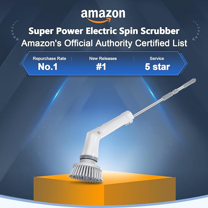 Qimedo Upgrade Rechargeable Electric Scrubber for Cleaning, 45-inch Handheld Spin Scrubber with Extended Long Handle, Cordless Power Dish Scrubber with 6 Brushes for Bathtub Grout Tile Floor