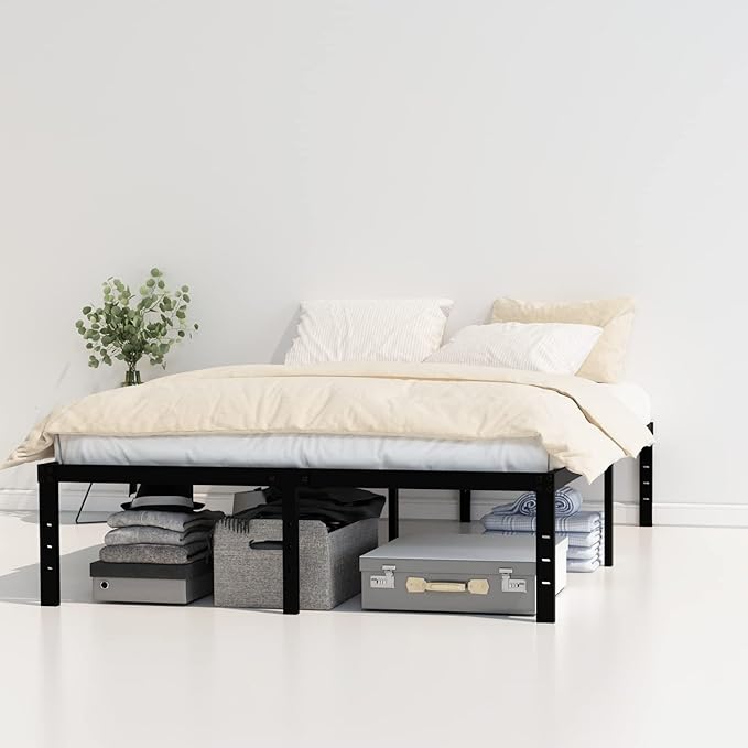 16 Inch Queen Bed Frame No Box Spring Needed, Heavy Duty Metal Queen Platform Bed Frame Support Up to 3000 lbs, Easy Assembly, Noise Free, Black