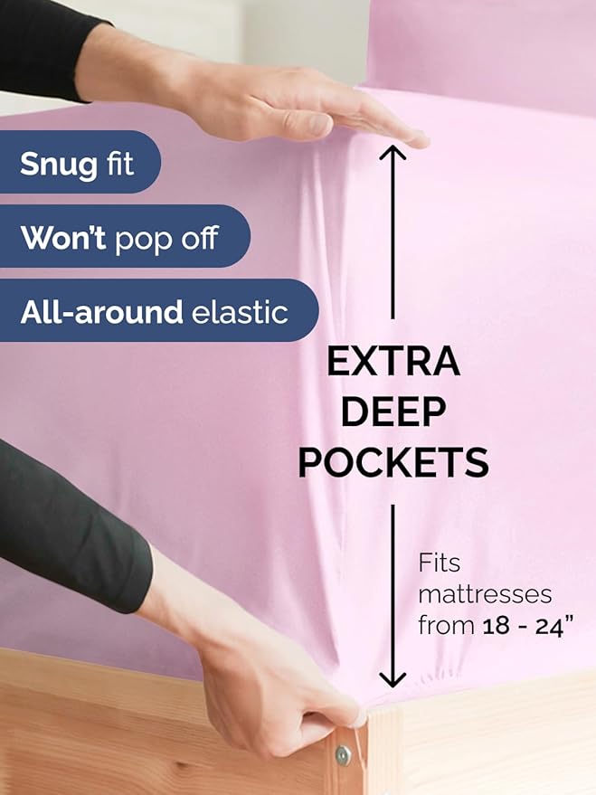 Extra Deep Pocket King Sheets - 4 Piece Breathable & Cooling Bed Sheets - Hotel Luxury Bed Sheet Set - Soft, Wrinkle Free & Comfy - Easily Fits Extra Deep Mattresses - Deep Pocket Light Pink Sheets