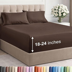 Extra Deep Pocket King Sheets - 4 Piece Breathable & Cooling Bed Sheets - Hotel Luxury Bed Sheet Set - Soft, Wrinkle Free & Comfy - Easily Fits Extra Deep Mattresses - Deep Pocket Brown Sheets Set