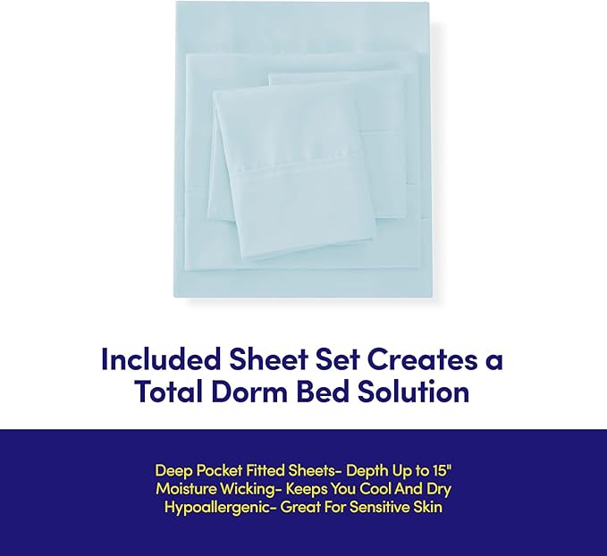 Dorm Room Essentials College Bedding Comforter Set 7 Piece Full Size Bed in a Bag for College Students Boys and Girls, Full, Aqua