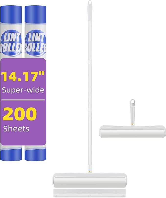 14.17" Extra-Wide Lint Roller Kit with 2 Refills & Dust Cover | Reusable Pet Hair Remover for Furniture, Car, Clothes | Extendable Handle (100 Sheets/Roll) (2)