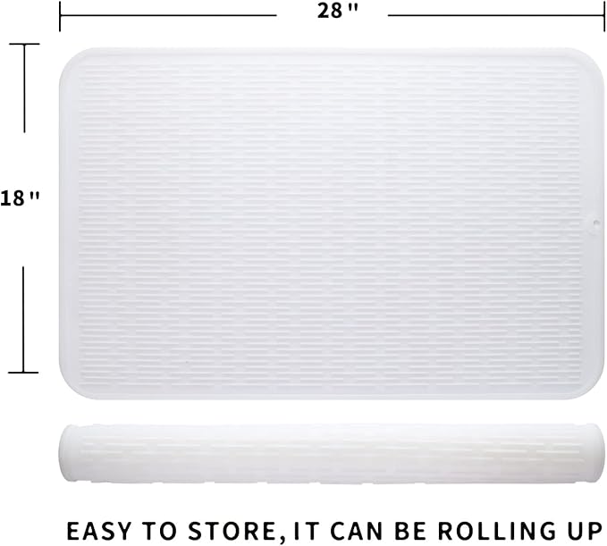 Silicone Dish Drying Mat for Multiple Usage,Easy clean,Eco-friendly,Heat-resistant Silicone Mat for Kitchen Counter or Sink,Refrigerator or Drawer Liner Translucent 3XL 28 inches x 18 inches
