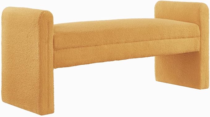 24KF Modern Upholstered Bed Bench Covered with Soft Boucle Teddy Fabric, Lovely Entryway Bench Ottoman with Armrest,5062-Yellow