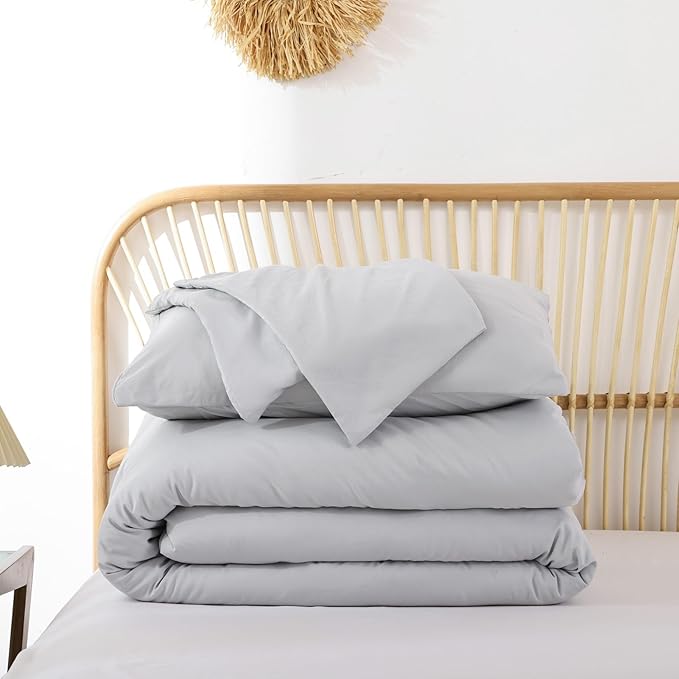 ROSGONIA King Size Comforter Set Light Grey, 3pcs (1 Boho Gray Comforter & 2 Pillowcases) All Season Bedding Lightweight Bedspread Blanket Quilt