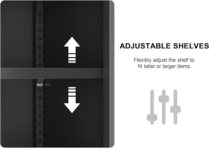 Metal Locker Cabinet, Black Storage Cabinets with 2 Doors and Adjustable Shelves, 3 Tier Modern Storage Freestanding Sideboard for Living Room,School,Office Home Kitchen and Coffee Bar