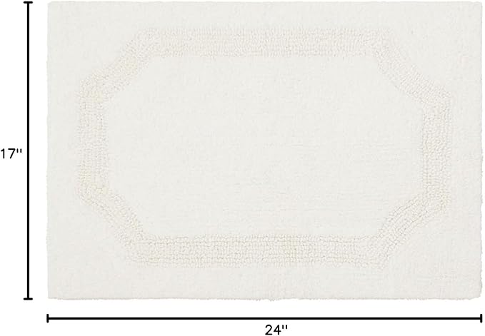 Laura Ashley - Reversible Cotton Bath Mat, Premium Bathroom Décor, Machine Washable Bathroom Rug, Highly Absorbent, 17"x24", White