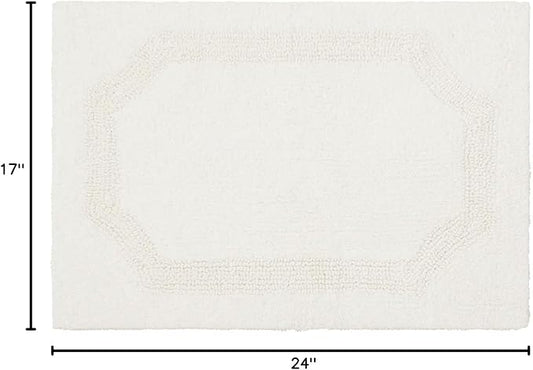 Laura Ashley - Reversible Cotton Bath Mat, Premium Bathroom Décor, Machine Washable Bathroom Rug, Highly Absorbent, 17"x24", White