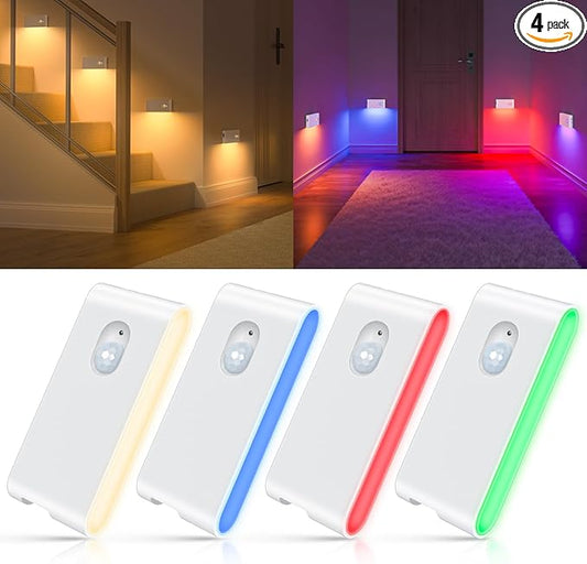 WILLED Stair Lights Indoor RGB & Warm White,Rechargeable Motion Sensor Night Light,Wireless Motion Sensor Lights Indoor for Stair,Bathroom,Hallway,Kitchen,Closet,Cabinet,Bedroom,Kids' Room