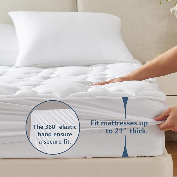 CozyLux Twin XL Mattress Pad Deep Pocket Quilted Mattress Topper Cotton Cooling Extra Long for College Dorm PillowTop Mattress Protector Up to 21", Fitted Sheet Mattress Cover, 39x80 inches, White