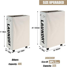 DOKEHOM 25-Inches Slim Laundry Basket on Wheels, Collapsible Rolling Laundry Hamper, Foldable Narrow Corner Clothes Storage Bins (Beige)