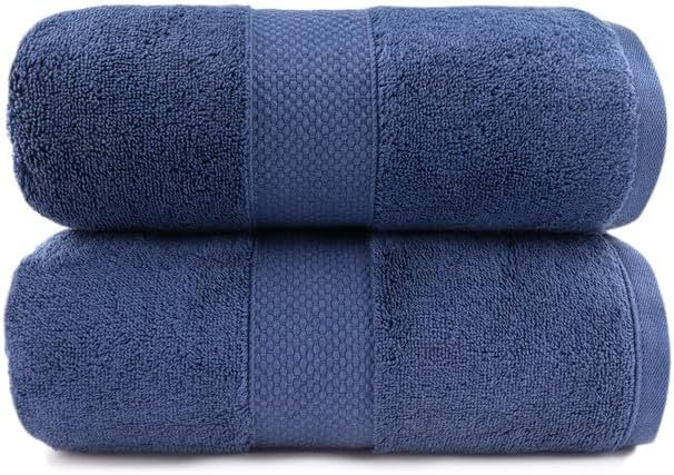 Maisonette Loft 100% Egyptian Cotton Turkish Bath Sheets - Soft, Absorbent Oversized Bathroom Towels - Ideal Quick Dry Extra Large Luxury Towel Set for Shower - (35" x 70", 2 Pack) - Navy
