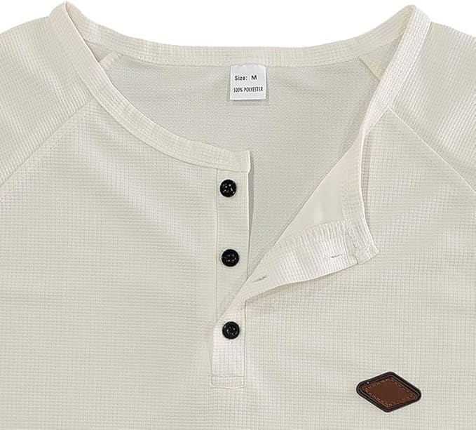 Men's Warm Waffle Top - 1/4 Button Round Neck Solid Color Casual Sweatshirt for Daily Vacation Wear